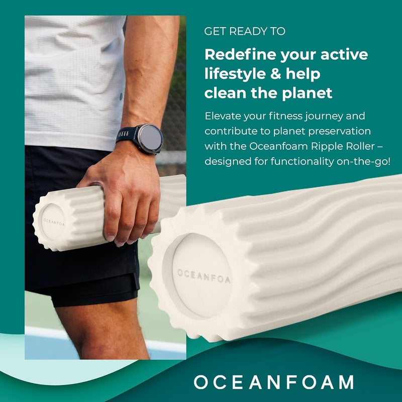 Oceanfoam Ripple Travel Foam Roller (11" x 3.35") Firm Mini Foam Roller for Physical Therapy, Deep Tissue Massage, Back Pain - High Density, Ergonomic Wave Textured - Yoga, Pilates, Exercise (Natural) - Image 2